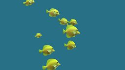 Yellow Tangs fish, tropical, underwater, coral, ocean, tang, bay, yellow, crowd, schooling, deep-sea, tropical-fish, animation