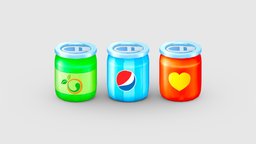 Cartoon canned drinks drink, tea, kids, children, child, coca, cola, cans, soda, drinks, juice, lowpolymodel, handpainted, bevarage