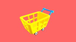 Cartoon Shopping Cart wheel, basket, cart, market, supermarket, tool, buy, mall, lowpolymodel, shoppingcart, vehicle, lowpoly