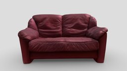 Leather Sofa sofa, red, leather, couch, seat, realtime, furniture, seating, real-time, lether, leather-furniture, low-poly, lowpoly, chair, house, home, livingroom