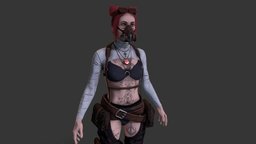 Wasteland Girl west, mad, post, wild, apocalypse, wasteland, ready, woman, holster, character, girl, game, 3d, low, poly, model