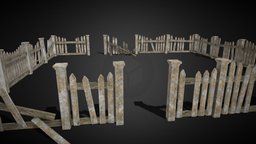 Modular Broken Fence Low Poly fence, high, apocalyptic, fps, shooter, post, unreal, detail, broken, ruined, town, first, old, engine, destroyed, wanderer, picket, delapidated, unity, asset, game, low, poly, house, home, fallout, village, person, ue5