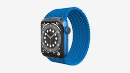 Apple Watch Series 6 braided solo loop blue device, time, gadget, apple, clock, innovation, smart, touch, aluminum, wrist, accessory, editorial, 3d, pbr, mobile, digital, watch, sport, screen