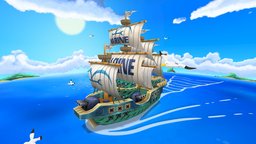 One Piece Marine ship marine, fish, fanart, one, piece, island, treasure, diorama, seagull, old, unlit, albedo, painter, 3d, photoshop, lowpoly, gameart, digital, pirate, stylized, anime, sea, environment, onepiece