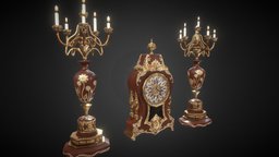 Antique Clock Set room, victorian, clock, luxury, fashion, antique, candle, candelabra, old, decoration, gold