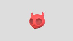 Cartoon Devil Skull object, face, red, toon, style, demon, devil, prop, bone, dead, hell, horn, print, head, cartoon, skull, monster, halloween, simple, evil