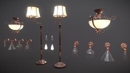 Vintage Lamps Pack (Clean and Dirty) unreal, gamedev, chandelier, unity, pbr, blender3d, gameready