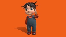Hugo Cute Cartoon Boy Child cute, kid, boy, children, child, jeans, striped, overall, character, cartoon, male