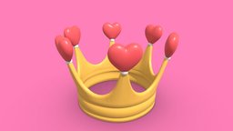 Cute crown crown, hearts, cartoon, blender, simple