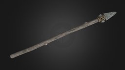 Stone Spear spear, rocks, medieval, melee, old, battle, polearm, game-ready, lance, weapon, low-poly, lowpoly, military, stone, wood, rock, war