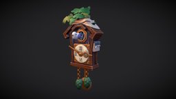 The Cuckoo Clock time, clock, painted, props, carved, game-ready, cuckoo, wall-clock, gameart, gameasset, wood, stylized, environment