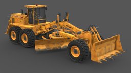 Grader truck bulldozer, truck, vehicles, dump, trucks, machinery, mining, pack, mixer, large, grader, truck-heavy-vehicle, truck-low-poly, low-poly, mobile, car, construction