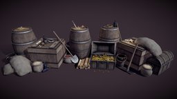 Medieval Props Pack food, bucket, fish, barrel, bowl, chest, fps, tools, bags, pack, eating, treasure, coins, rope, candlestick, props, box, scroll, port, pickaxe, things, alcohol, amulet, golden, firewood, medievel, utensil, knife, asset, pbr, lowpoly, shotgun, cup, bottle, gameready, groats, bag-of-coins, groat-bags, golden-bowl, "port-pack", "pls-staff-pick"