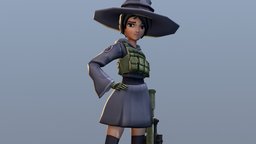 Witchy handpainted, girl, lowpoly, witch, animation, gun, magic, noai