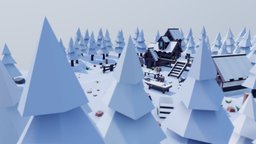 Fantasy Village "Lumbermill  Winter" tree, forest, medieval, snow, prototype, unity, unity3d, lowpoly, fantasy, village