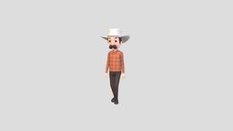 Character176 Rigged Cowboy body, hat, style, figure, west, rig, cowboy, rural, uncle, dad, mustache, character, cartoon, man, stylized, human, male