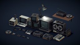 80s Tech Pack computer, electronics, 80s, camera, vcr, assetpack, home-electronics, taperecorder, cassette-player, 80stech, computer-equipment, reel-to-reel-recorder, low-poly, blender, retrotech, vhs_tape, crt-monitor