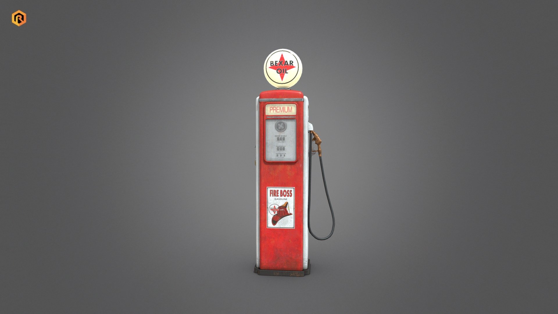 Low-poly PBR 3D model of Old Style Gas Pump.

This asset is best for use in games and other VR/AR, real-time applications such as Unity or Unreal Engine.  It can also be rendered in Blender (ex Cycles) or Vray as the model is equipped with all required PBR textures.  Enjoy!

This is a regular, free version but you can support me and download **PRO version ** (with sources) from here: https://skfb.ly/oFEZJ

Technical details:




3 PBR textures sets. (Main body, emission, alpha) 

7613 Triangles.

6691  Vertices.

Model is one mesh.

Lot of additional file formats included (Blender, Unity, Maya etc.)  

More file formats are available in additional zip file on product page (See all files)

Please feel free to contact me if you have any questions or need any support for this asset.

Support e-mail: support@rescue3d.com