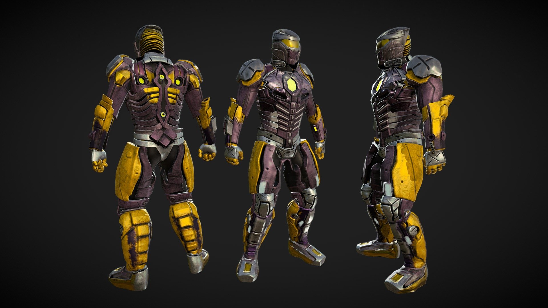 A futuristic robotic suit with plasma shields, boosters and weapons destructible.