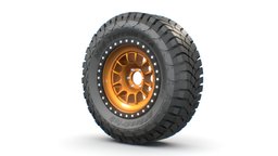Off-road wheel with BFGoodrich Mud-terrain Tire wheel, rim, nissan, tire, track, suv, studio, mud, jeep, mod, sand, clean, mazda, mitsubishi, toyota, metal, rubber, iron, universal, landrover, game-ready, eevee, modification, editable, high-quality, alloy, off-road, bfgoodrich, isuzu, all-terrain, blender, vehicle, pbr, car, free, cycles, material, black, gold, wondart