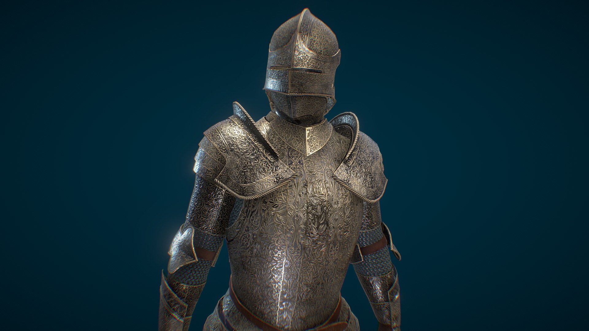 5 materials - arms, helmet, plate, legs and cloth\n2048x2048 .png textures\n\nPBR Maps:\nBase_Color\nNormal OpenGL (Normal_OGL)\nAmbient occlusion (AO)\nGlossiness\nRoughness\nMetallness\nSpecular\n\nUnity:\nAlbedoTransparency\nMetallicSmoothness\nNormal\n\nUnreal Engine:\nBase_Color\nNormal\nOcclusionRoughnessMetallic\n\nA-posed model .obj .fbx .dae in archive