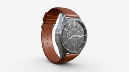 Wristwatch with Leather Strap 03 hour, style, time, leather, clock, classic, wrist, strap, metal, wristwatch, sec, swiss, expensive, dial, minute, chronograph, 3d, pbr, design, watch