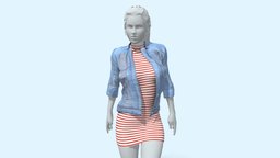 Female Outfit with Denim Jacket people, fashion, skirt, summer, shoes, jeans, sneakers, denim, marvelousdesigner, substancepainter, substance, maya, zbrush