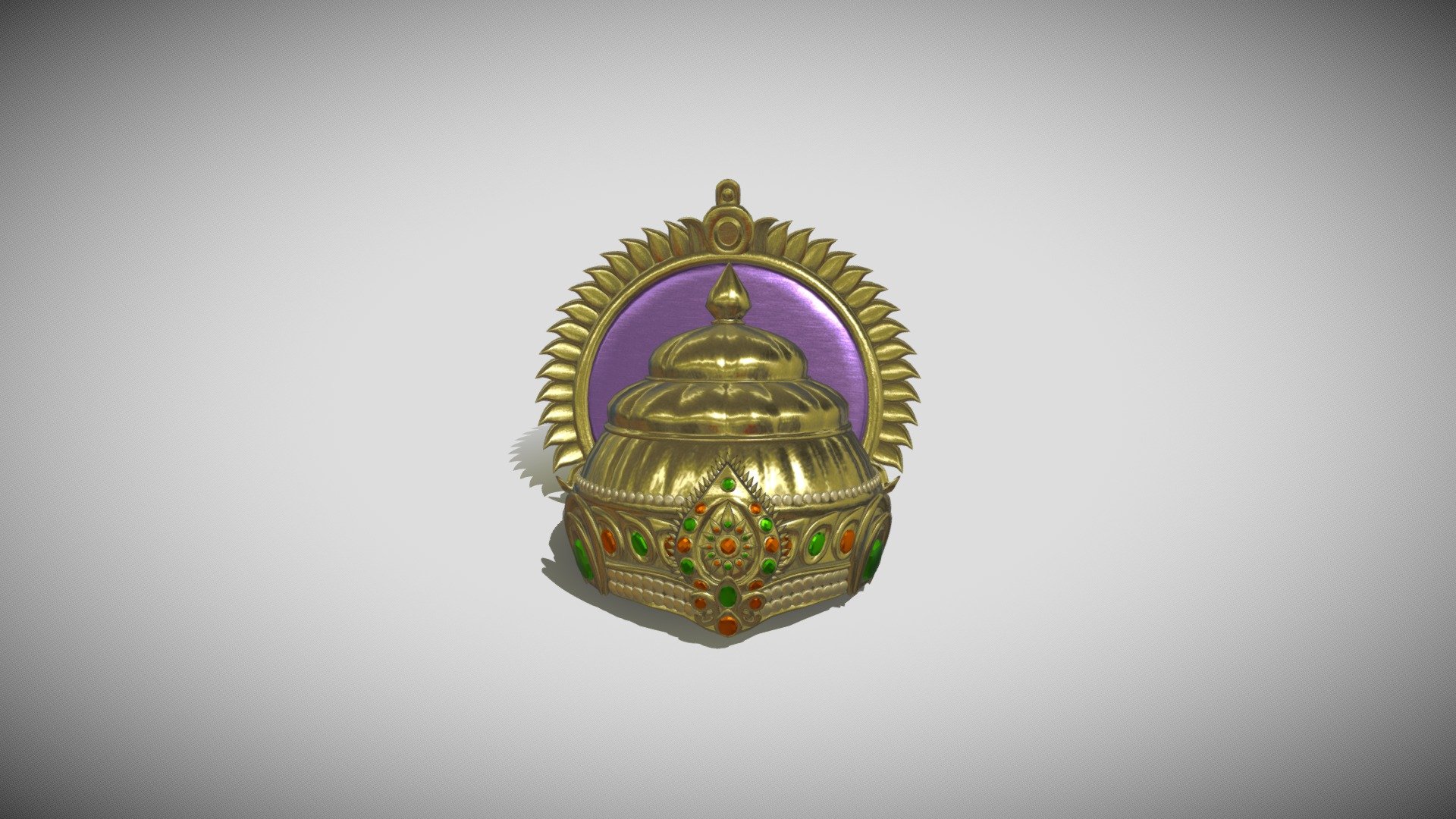 Ancient Indian Royal Crown: Model made in Blender 3.3.0 
Rendered in Cycles 
Blender 3.3.0 
PBR Textures 
Triangulated (75.2k Triangles)