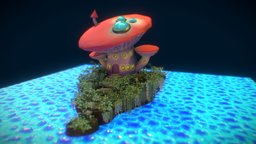 Mushroom house plant, forest, grass, mushroom, dream, stylised, scenes, fairytale, lowpolymodel, mushroomhouse, handpainted, lowpoly, stone, house, fantasy, stonesteps