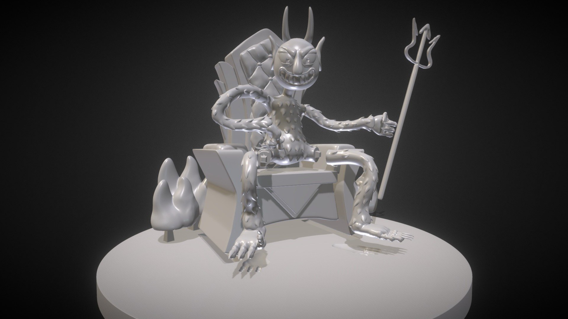 A sculpture of The Devil from the video game Cuphead ready for 3d print I separate the parts for easy 3d print I included the OBJ, STL, and ZBrush Tool files if you need 3D game assets or stl files I can do commission works.