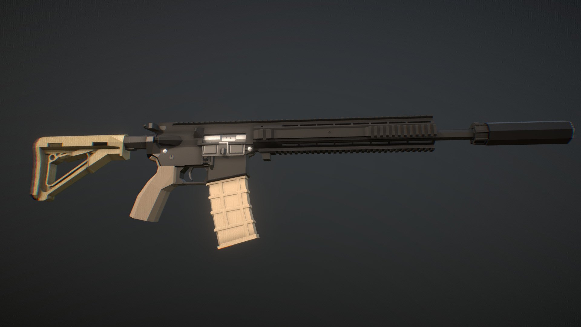 Rifle variant of the L119A2 manufactured by Colt Canada for the UK Special Forces, same charging handle, same silencer, same monolithic upper receiver, but 5.7 extra inches of barrel length, increasing accuracy and slightly decreasing noise and muzzle flash