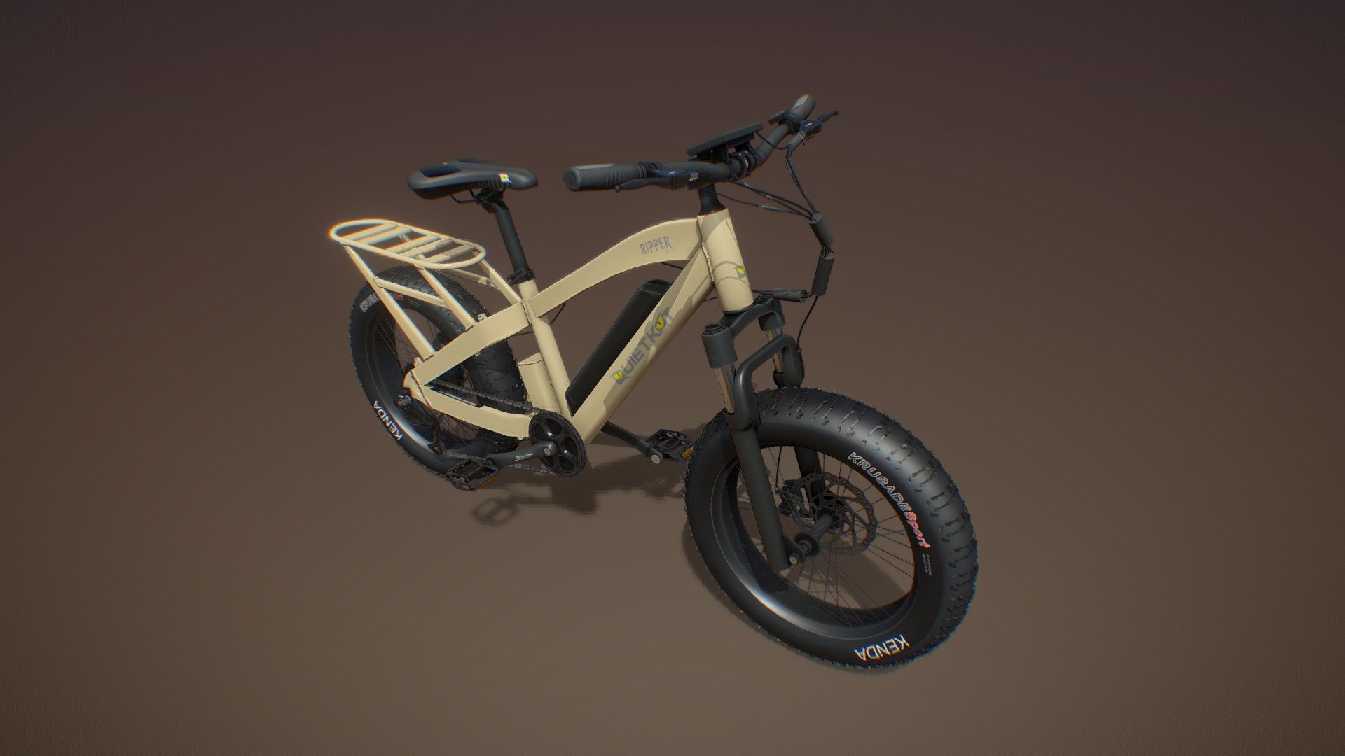 A model of the Quietkat ripper electric mountain bike, made for Spase on behalf of a client. 4K textures for wheels, frame and details and a 1K texture set for the small glass area, 41K  poly/96K tri's mesh.
