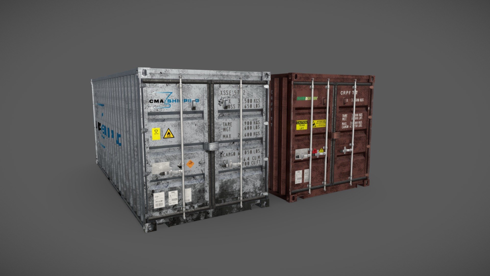 Shipping Containers-Red and white.\nNo one knows what's inside these containers. Better not look.\nThe pack contains-\n1. FBX file\n2. Textures (4k resolution)\n:)