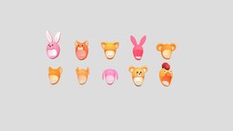 Pack006 Cartoon Hat Pack 2 hat, rabbit, bunny, rat, cat, toon, cute, mouse, fashion, chicken, party, ar, hamster, head, cartoon, 3d, model, animal, clothing, noai