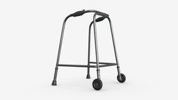 Walking frame with wheels wheel, frame, device, care, walker, equipment, support, disabled, assistance, senior, mobility, handicap, disability, 3d, pbr, walk, medical