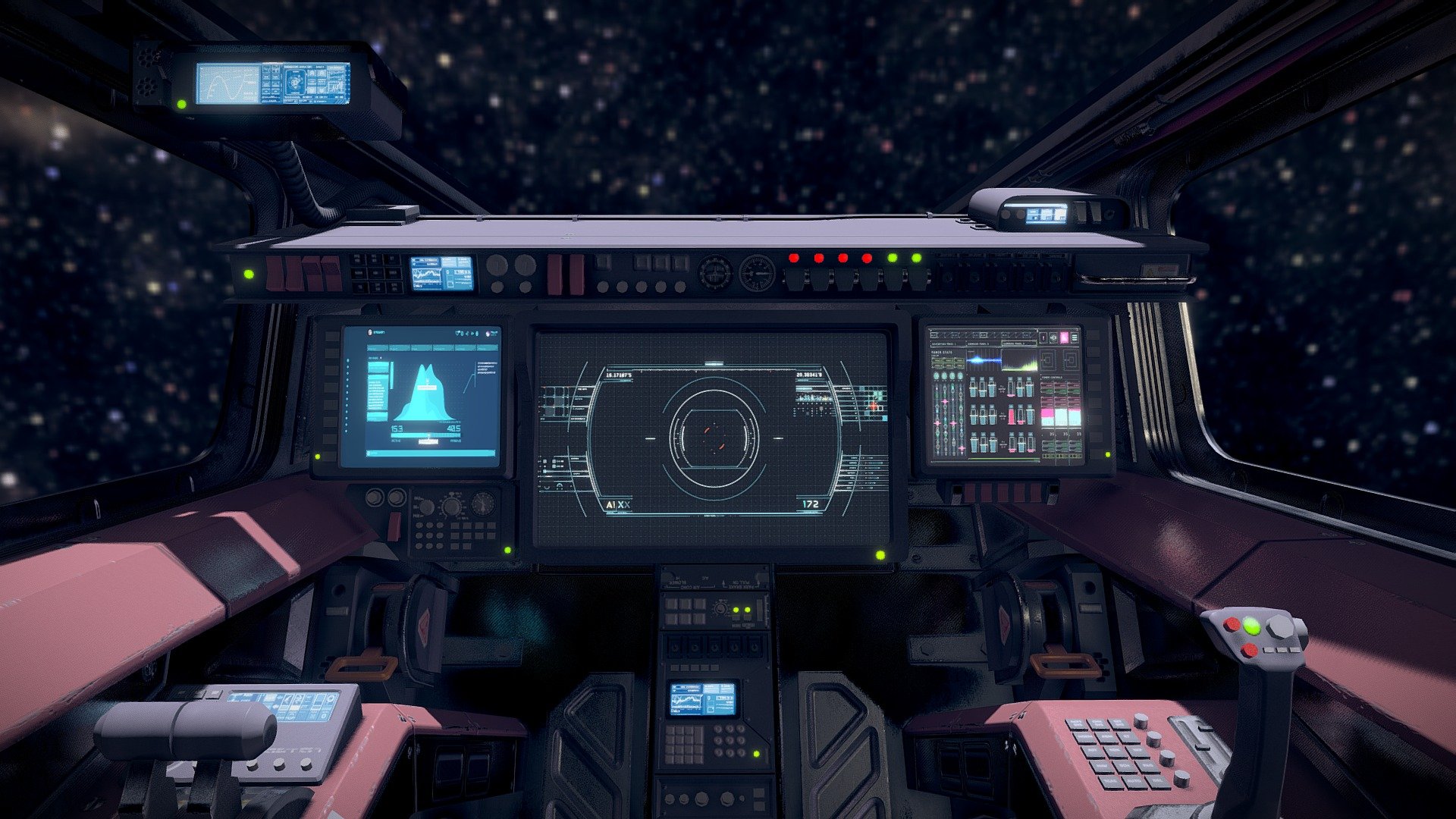 AAA Quality, highly detailed sci-fi cockpit, perfect for any space-sim or VR experience. With 4K resolution PBR Textures.

This Package contains:
1 FBX Containing 4 meshes: Body, Glass, Joystick and Throttle Control, both pivoted correctly for easy animating.

****Textures:
All textures provided in .psd or .png format.
This asset contains 2 main materials: Body and Glass
- The body texures come in 3 variants (Clean, Weathered, Rusty).
Each variant has it's own Albedo, Metallic, Roughness and Normal Textures.
AmbientOcclusion and Emission are shared between all variants.
For each variant, a PSD file is provided for the Albedo texture (Customize metal and leather color)
The Emissive texture is also a PSD (Customize screen colors)




The glass textures come in 4 variants (Clean, Dirty, Scratched, Dirty&amp;Scratched)
The AmbientOcclusion texture is shared between all variants.
