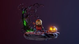 Puga tree, button, earth, scarecrow, costume, lollipop, autumn, celebration, substancesculpture, substancepainter, substance, character, stone, leaves, halloween, pumpkin