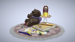 Young Girl's Stuff kids, teddy, toys, doll, book