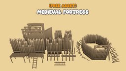 [FREE] Lowpoly Medieval Fortress [Asset pack] tower, castle, fort, orc, medieval, medievil, camp, keep, ladders, medievel, stronghold, lowpoly, military, free, building, modular, pallisade