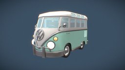 Stylized Volkswagen Samba Bus wheels, van, bus, volkswagen, old, t1, samba, cartoon, vehicle, car, stylized, light