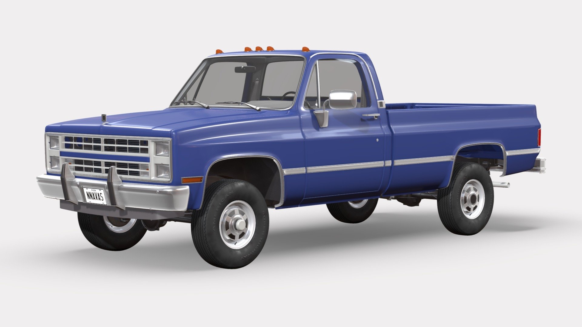 The Sketchfab marketplace has moved to FAB.com, go to NN 3D store page to get acces to all the models from this catajog.

3D model of a vintage 4wd pickup truck.

The truck's high detail exterior is great for close up renders, the cabin, chassis and drivetrain have been extensively detailed for close range shots. Handlers have been added to the truck, tailgate, doors, front wheels and fuel door so you can manipulate them for poses.

The model was created with 3DS Max 2016 using the open subdivision modifier which has been left in the stack to adjust the level of detail.

Exchange files included: FBX and OBJ in HI and LO poly versions.

MATERIALS AND TEXTURES:

The model has diffuse, bump and specular maps plus materials.

All materials and textures are included and mapped in all files but they will render like the preview images only in 3DSMax with V-Ray, the rest of files might have to be adjusted depending on the software you are using.