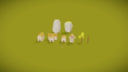 Lowpoly Village Starter Kit tree, fence, mushroom, unreal, houses, farmhouse, cliff, farm, windmill, manor-house, starterkit, gamereadyasset, unity, lowpoly, low, poly, gameasset, house, village