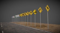 American Road Signs Pack exterior, prop, road, signs, pack, infrastructure, sign, american, reflection, reflector, unrealengine4, roadsign, unity3d, low-poly, blender, pbr, gameasset, industrial, gameready