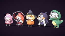 Smol HoloMyth Halloween Costumes! nurse, vampire, scientist, smol, witch, halloween, pumpkin, dinosaur, hololive, hololiveen, takanashi_kiara, gawrgura, ninomaeinanis, amelia_watson, moricalliope, holomyth, holoween