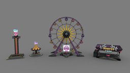 Amusement park game attractions pack prop, park, attraction, amusement, ferris-wheel, environment-prop, attractions, amusement-park, game-attraction, flying-swings, sky-drop, bumper-cars