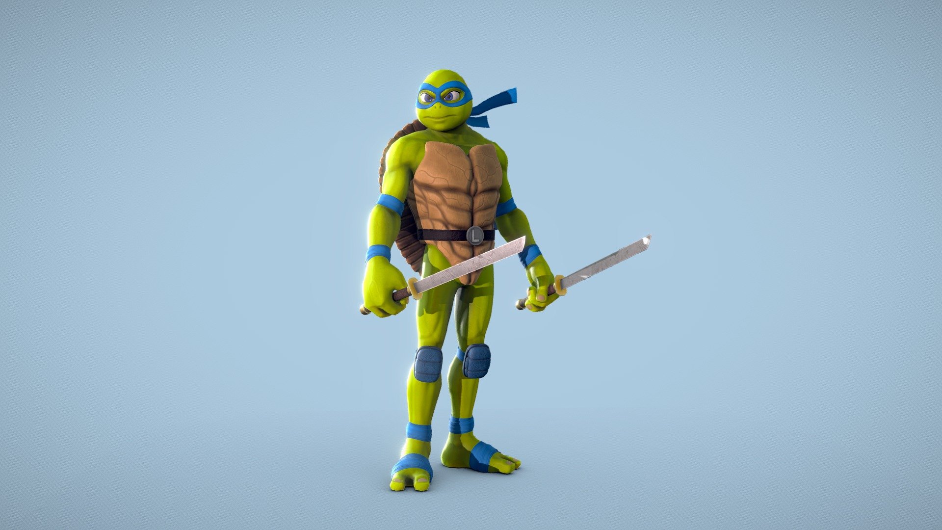 Leonardo from the TMNT universe updated to my own stylized style.

Take a look of the Teenage mutant ninja turtles collection.

This model includes an A-pose version to get rigged and the High poly version of the body.