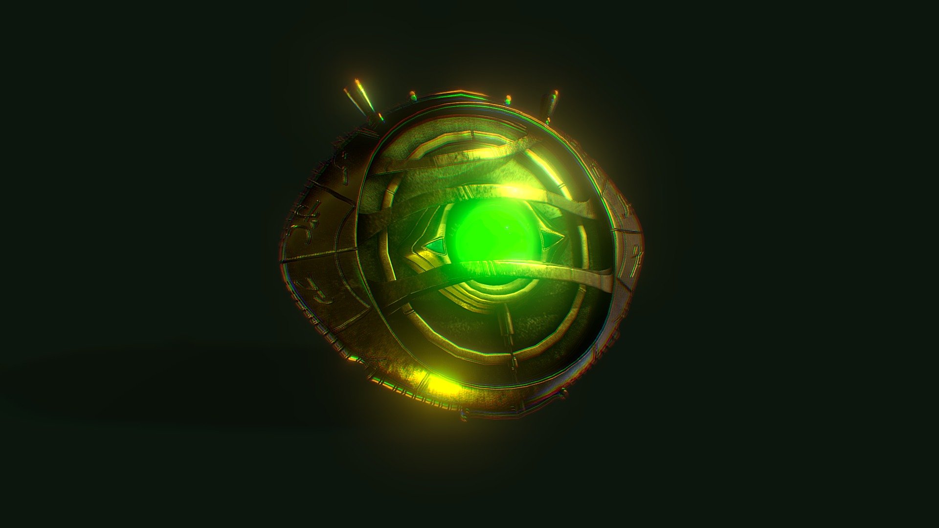 Doctor Stange's Eye of Agamotto from Marvel Cinematic Universe.
Modelled in Maya and textured in Photoshop.
