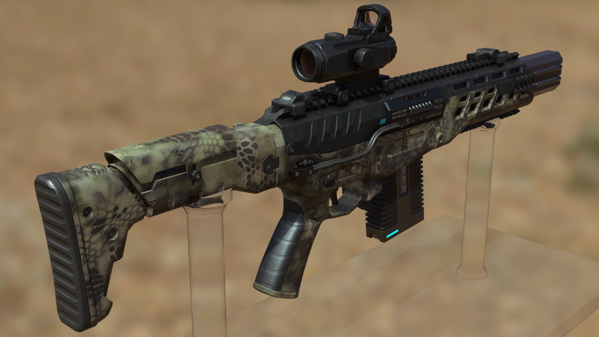 Fiction modular rifle, upgraded for firing with electric charges. Low-poly model.

