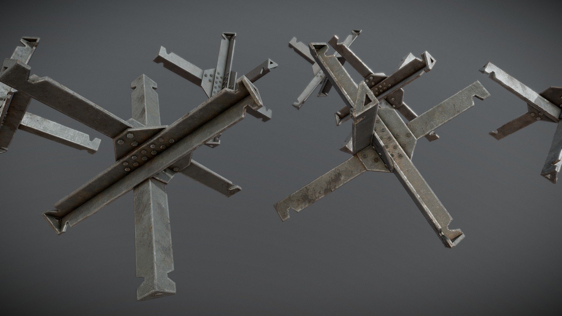 Hedgehog Anti-Tank Obstacle PBR

Very Detailed Low Poly Hedgehog Anti-Tank Obstacle with High-Quality PBR Texturing and 3 variations

Fits perfect for any PBR game Environment.

Created using 3DSMAX, Zbrush and Substance Painter.

Standard Textures
Base Color, Metallic, Roughness, Height, AO, Normal, Maps

Unreal 4 Textures
Base Color, Normal, OcclusionRoughnessMetallic

Unity 5/2017 Textures
Albedo, SpecularSmoothness, Normal, and AO Maps

4096x4096 TGA Textures

Please Note, this PBR Textures Only. 

Low Poly Triangles 

1792 Tris
1158 Verts

File Formats :

.Max2018
.Max2017
.Max2016
.Max2015
.FBX
.OBJ
.3DS
.DAE