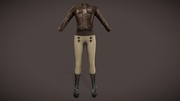 Leather Jacket Pants Boots Female Outfit steampunk, leather, full, high, front, platform, fashion, girls, jacket, clothes, pants, wedge, closed, brown, coat, boots, rider, ankle, farm, farmer, womens, riding, beige, outfit, stable, wear, cool, pbr, horse, low, poly, female